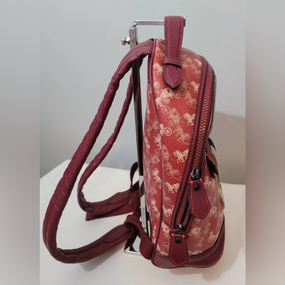 Coach New Year Barrow Varsity Stripe Backpack Red Coated Canvas Leather Trim - Picture 4 of 16